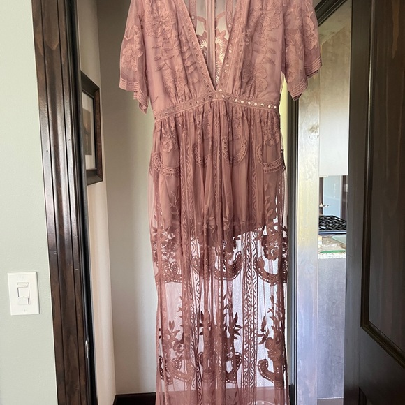 Honey Punch Dusty Rose Lace Maxi Dress - Picture 1 of 4